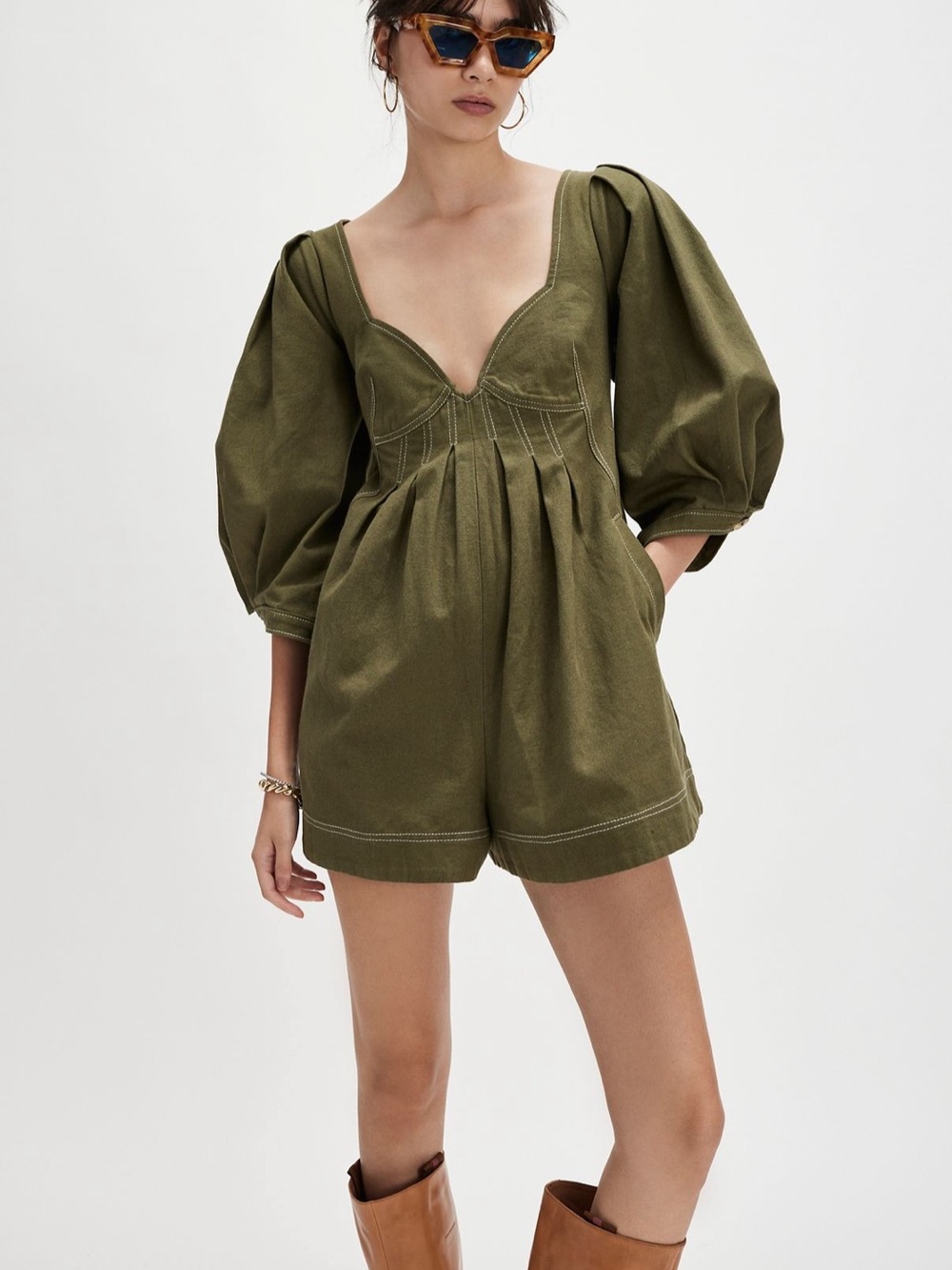 Regret Me Playsuit in Crystal Kelp (olive green)